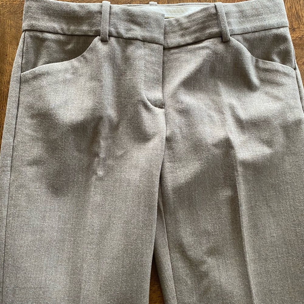 Theory tan wide wool and elastane pants